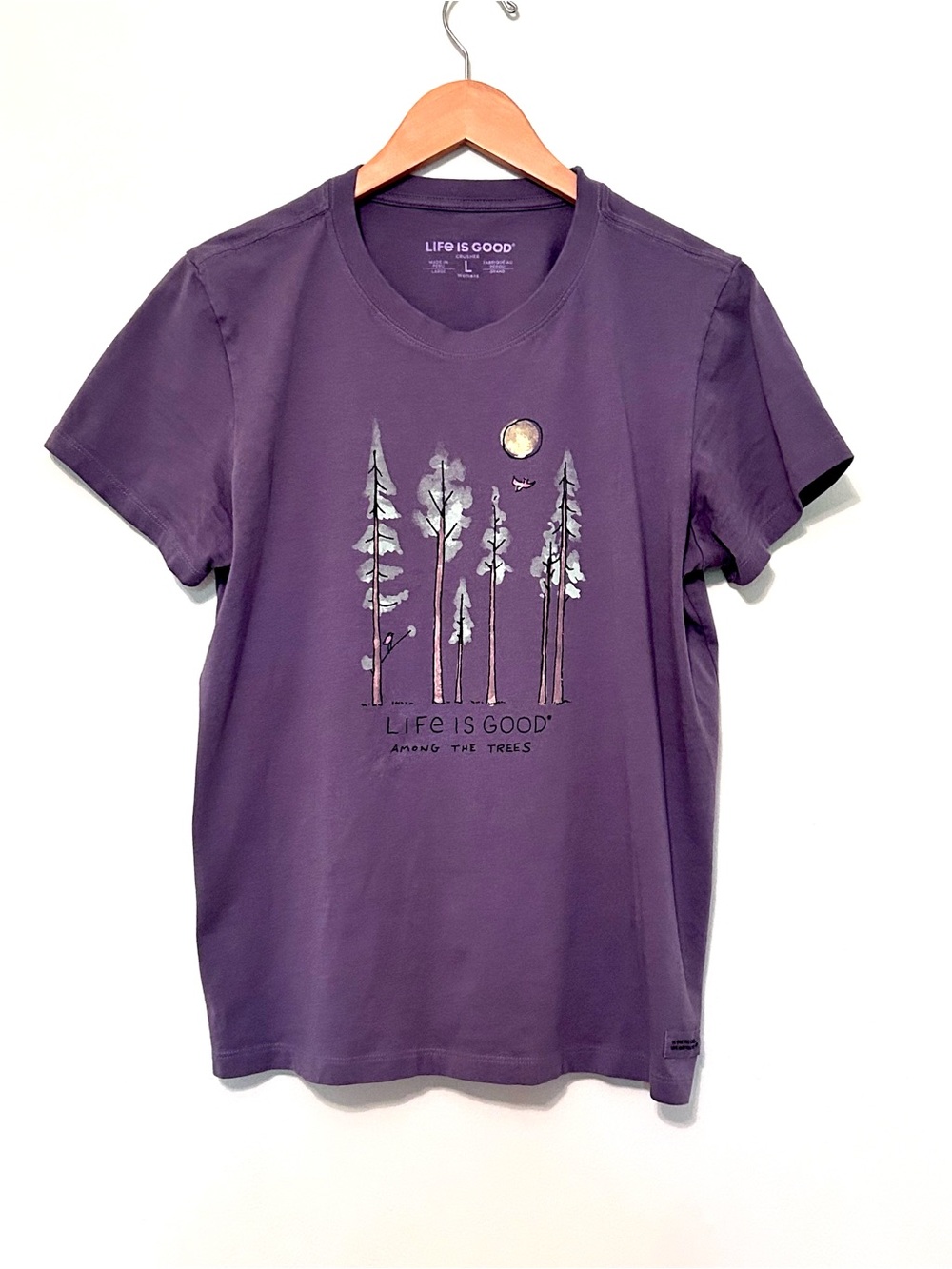Life Is Good Lavender Crewneck Tee with Sleeve Patch